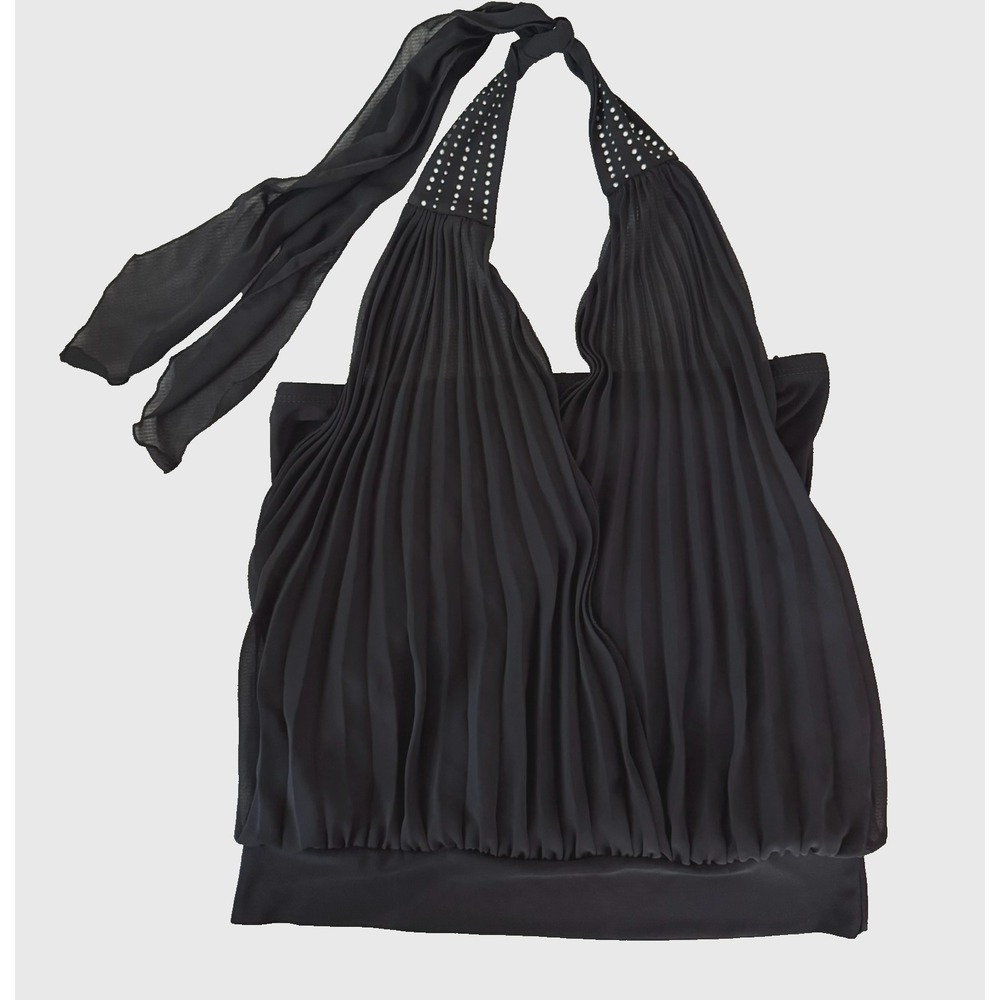 Yabes Halter Top Black Embellished Large Chiffon y2k